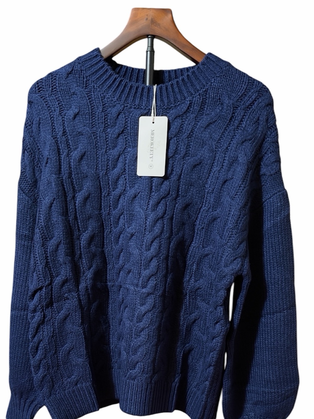 Cozy Cable-Knit Crewneck Sweater - Navy